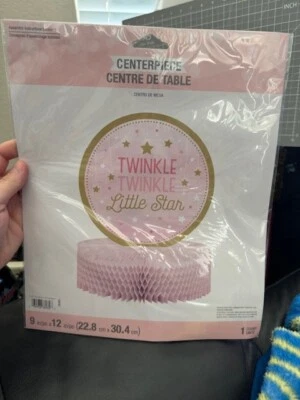 Twinkle One Little Star Girl Pink 9"x12" Party Table Centerpiece Decoration - Image 1 of 2