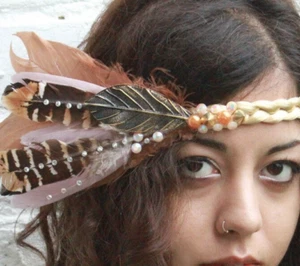 Festival 20S feather headdress Gatsby headband pixie retro Boho Hippie headwear - Picture 1 of 9