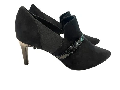 Calvin Klein Jaclyn Black Suede Patent Leather Heels Booties Shooties Sz. US 6 - Image 1 of 4