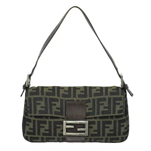 FENDI Mamma Baguette Zucca Canvas One Shoulder Handbag Brown Silver - Picture 1 of 15