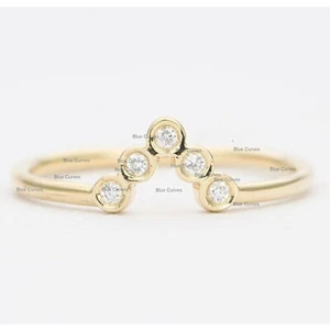 Natural SI/I Diamond V Shape Ring Solid 14k Yellow Gold Handmade Fine Jewelry - Picture 1 of 3