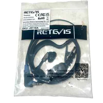 Retevis 2-Pin Ear hook Earpiece EEK004  W/ Collar Clip & PTT Button  Black - Image 1 of 4