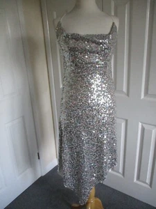 Asos Luxe -Silver & Pink Sequin, Lace Tie, Open Cowl Back Dress - UK10/EU38 - Picture 1 of 12