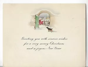 TARJETA DE NAVIDAD de colección apx 5,25x4 ART DECO 1924 saludos 2 U diligencia con cachorro - Imagen 1 de 2