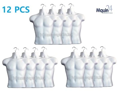 12 Pack Mannequin Torsos White Male Body Forms Hollow Back Hanging Dress Forms - Image 1 of 4