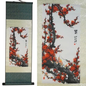 Chinese Cherry Blossom Flower on Scroll Silk Scroll Home Wall Hanging Large New - Picture 1 of 7