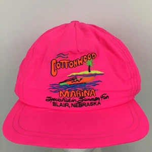 Vtg Cottonwood Marina Boat Cap NE Logo Pink Neon Nylon Trucker Baseball Dad Hat - Picture 1 of 12