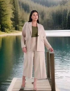 Lane Bryant Womens Khahi Drape One Button Blazer & Drape Wide Leg Capri  Size 20 - Picture 1 of 18