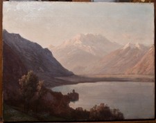 Antique Painting Oil On Canvas Juilliard Castle Château De Chillon Lake Geneva