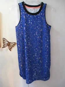 GB - Blue with Black Trim Sleeveless Lace Mini Dress Size XS Lined with White - Picture 1 of 4
