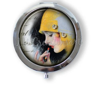 Roaring 1920s Flapper Lipstick Compact Mirror, Pocket Mirror, purse Keepsake - Picture 1 of 4