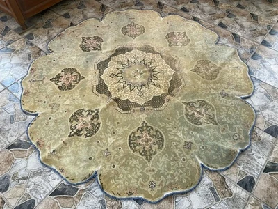 Alfombra redonda turca vintage - Alfombra de lana hecha a mano de Anatolia medallón floral 6x6 Foto 1 de 4