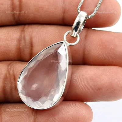 Cuore Chakra Pera Naturale Quarzo Rosa Argento Sterling Alla Moda Mamma Ciondolo - Immagine 1 di 4