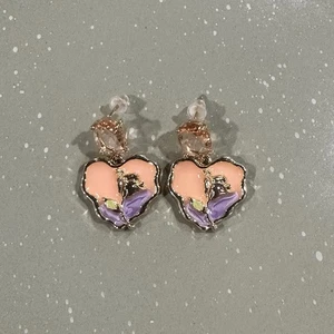 Preppy Fairy Enamel Stud Heart Earrings Flower - Picture 1 of 5