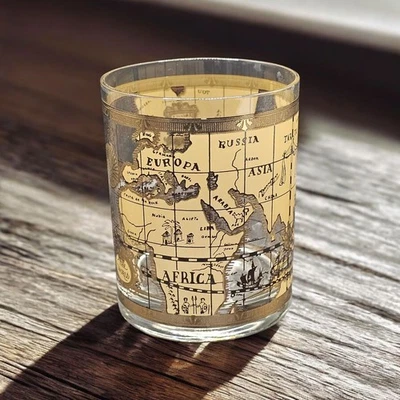 Vajilla de mediados de siglo vintage de vidrio antiguo doble mapa del mundo de oro de 22 quilates de Cera Foto 1 de 4