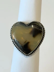 Handmade Sterling Translucent Montana Agate Heart Ring Size 9.5 Southwest NWOT - Picture 1 of 9
