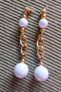 Monet Gold Tone Dangle Drop White Bead Earrings - Picture 1 of 3