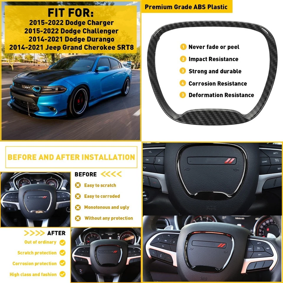 Para Dodge Challenger 2015+ Cargador Durango Accesorios Volante Cubierta de Borde de Volante Foto 1 de 1