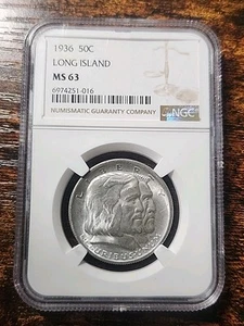 1936 NGC MS63 LONG ISLAND TERCENTENARY HALF DOLLAR 50C SILVER COIN - Picture 1 of 2