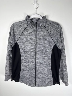 Chaqueta de conducción rápida St Johns Bay Active para mujer gris jaspeado negra cuello falso talla PM Foto 1 de 4