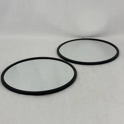 Lot of 2 Black Plastic Framed 12 Inch Diameter Wall Mirrors - Image 1 of 4