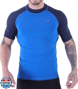 V VICROAD Herren Kurzarm Rash Guard Badeshirt Athletic Surfing Tee Sky/Na - Bild 1 von 5