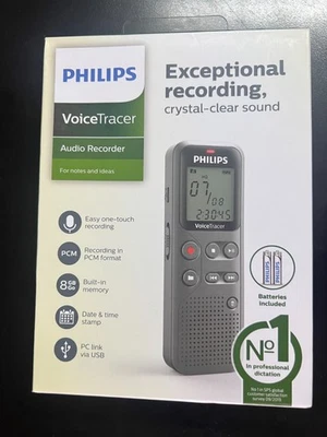 Philips VoiceTracer Audio Recorder Exceptional Recording 8GB Memory DVT1120 6717 - Image 1 of 4