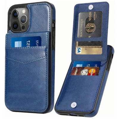 For iPhone 11 12 13 14 15 16 XS Wallet Card Slot Holder Stand Case Cover Leather - Image 1 of 4