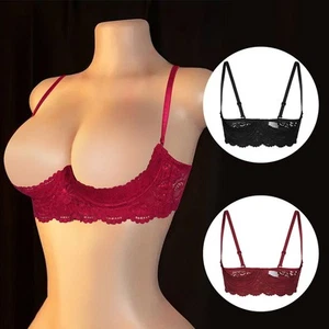 Womens Sexy Open Nipple Lace Half Cup Bra Sexy Lingerie Hollow Out Adjustable ^ - Picture 1 of 26