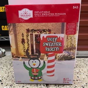 Holiday Time Inflatable Ugly Sweater Party Penguin Christmas Inflatable 5 Ft NEW - Picture 1 of 3