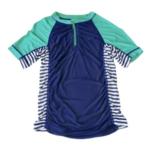 Hanna Andersson Girls Active T-Shirt 120(6/7) Blue Striped Short-Sleeve Stretch - Picture 1 of 11