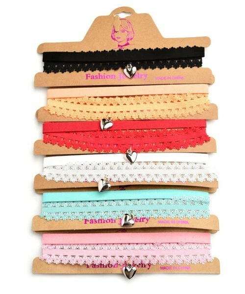 Collar Gargantilla Imitación Gamuza y Encaje con Acento Corazón Nuevo  Foto 1 de 1