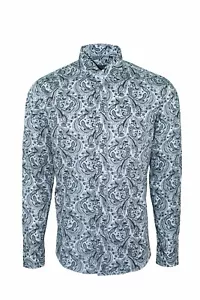 Dominic Stefano Straight Collar Paisley Smart Casual Mens Black Shirt 375 - Picture 1 of 3