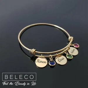 Bangle Bracelet With Charms Mom Gifts ldeas Personalized For Women Grandma Gift  - Picture 1 of 9