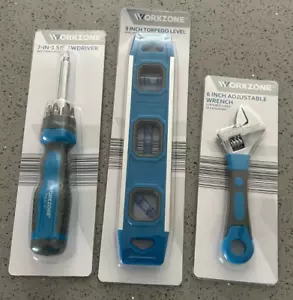 3-teiliges Werkzeugset - 6 Zoll Schraubenschlüssel & 7 Zoll -1 Schraubendreher & 9 Zoll Torpedo-Wasserwaage blau neu - Bild 1 von 2