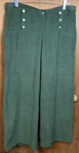 Vintage Wide Leg Trousers White Rice Forest Green Bib Button Cotton Womens Large - Picture 1 of 6