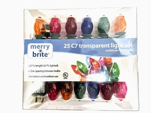 MERRY BRIGHT 25 C7 TRANSPARENT MULTI-COLOR LIGHTS - NEW - Picture 1 of 4