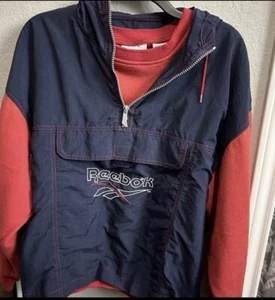 Vintage Reebok Pullover Track Jacket w/Hood Red White And Blue Adult Size M - Picture 1 of 6