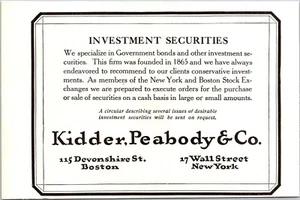 PRINT AD 1920 Kidder, Peabody & Co. Investment Securities Government Bonds 4x6 - Imagen 1 de 3