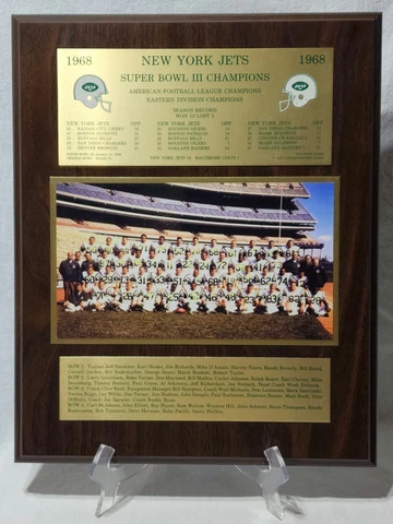 NEW YORK JETS SUPER BOWL III CHAMPIONS PLAQUE COMMEMORATIVE WOODEN NAMATH 1968 Cover