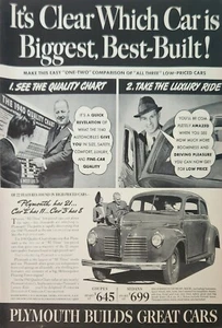 1940 Plymouth Automobile Luxury Ride Quality Chart Builds Great Cars Vintage Ad - Picture 1 of 1