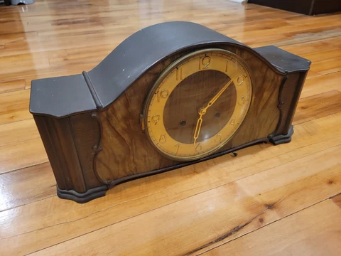 PURE ART DECO  CHIMING MANTEL CLOCK FROM KIENZLE  BLACK FOREST NUT WOOD Cover