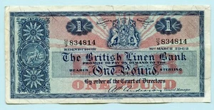 SCOTLAND BANCA DI LINO BRITANNICA BANCONOTA DA UNA STERLINA 31 MARZO 1962 - Foto 1 di 2