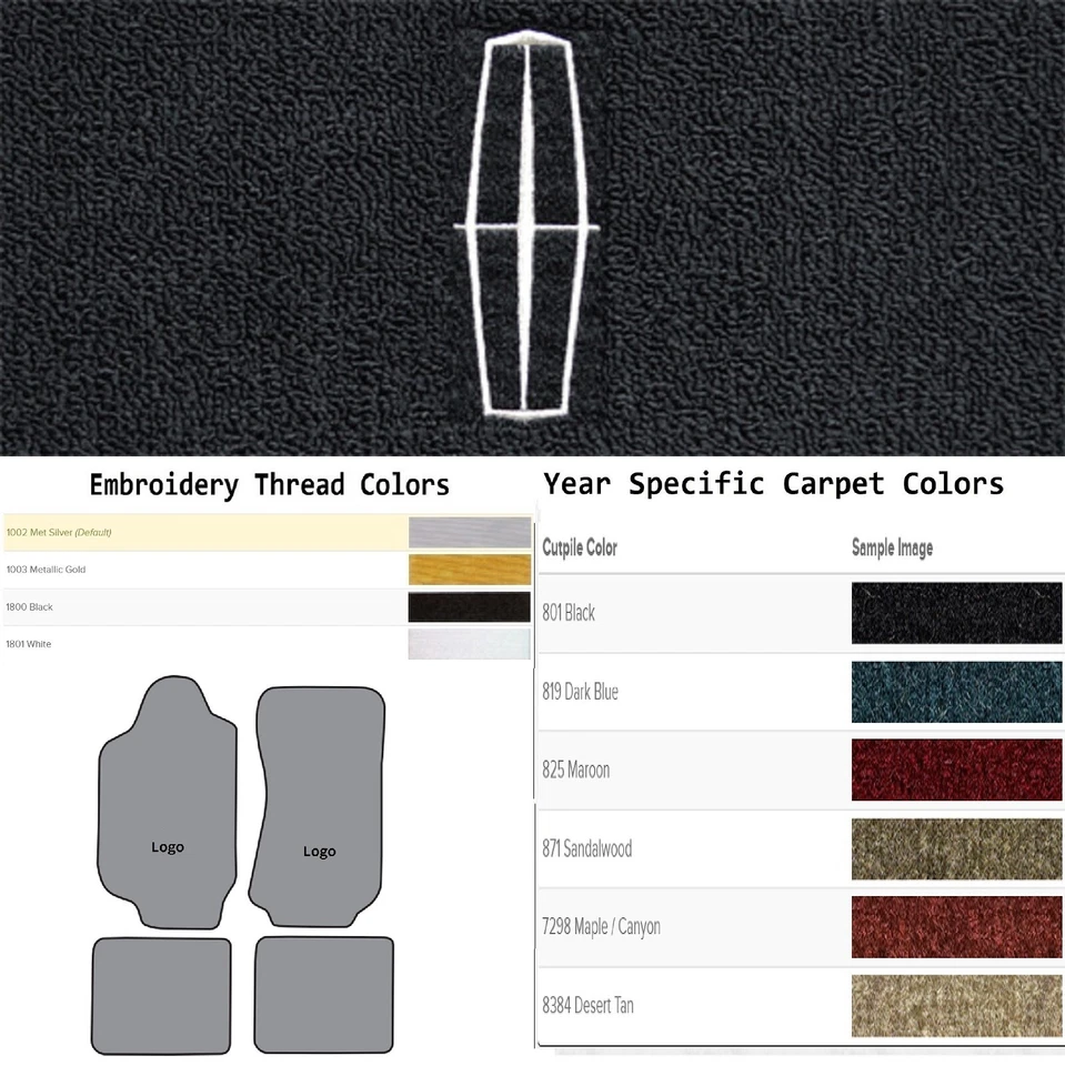 Alfombrillas ACC 1986-1987 Lincoln Continental personalizadas con logotipo de Lincoln 4 piezas Cutpile Foto 1 de 4