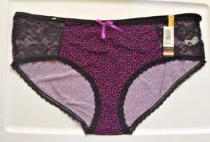 Purple Pink Geometric Boyleg Panties Womens Size 4X Sexy Black Lace Side Insets - Picture 1 of 12
