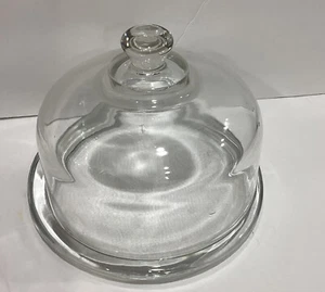Plato de mantequilla con cúpula de queso cubierto redondo de vidrio transparente macizo vintage - Imagen 1 de 6