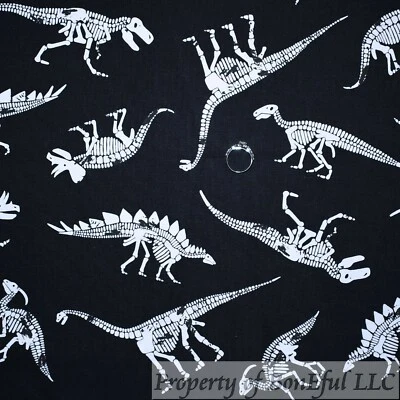 Edredón de algodón BonEful de tela FQ negro blanco y negro dinosaurio hueso esqueleto calavera Foto 1 de 4