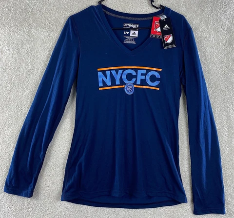 New York City FC MLS T Shirt Adidas Longsleeve Size Small Blue Womens T shirt Cover