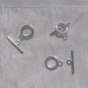 T20 - LOT DE 12 SETS FERMOIRS TOGGLE ROND BARRE ARGENTÉ 14x11mm/19mm sans nickel - Picture 1 of 8