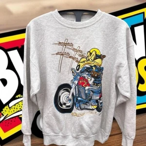 Vintage Wile E Coyote Sweatshirt Adult XL Motorcycle Warner Bros 1993 Made USA - Picture 1 of 8